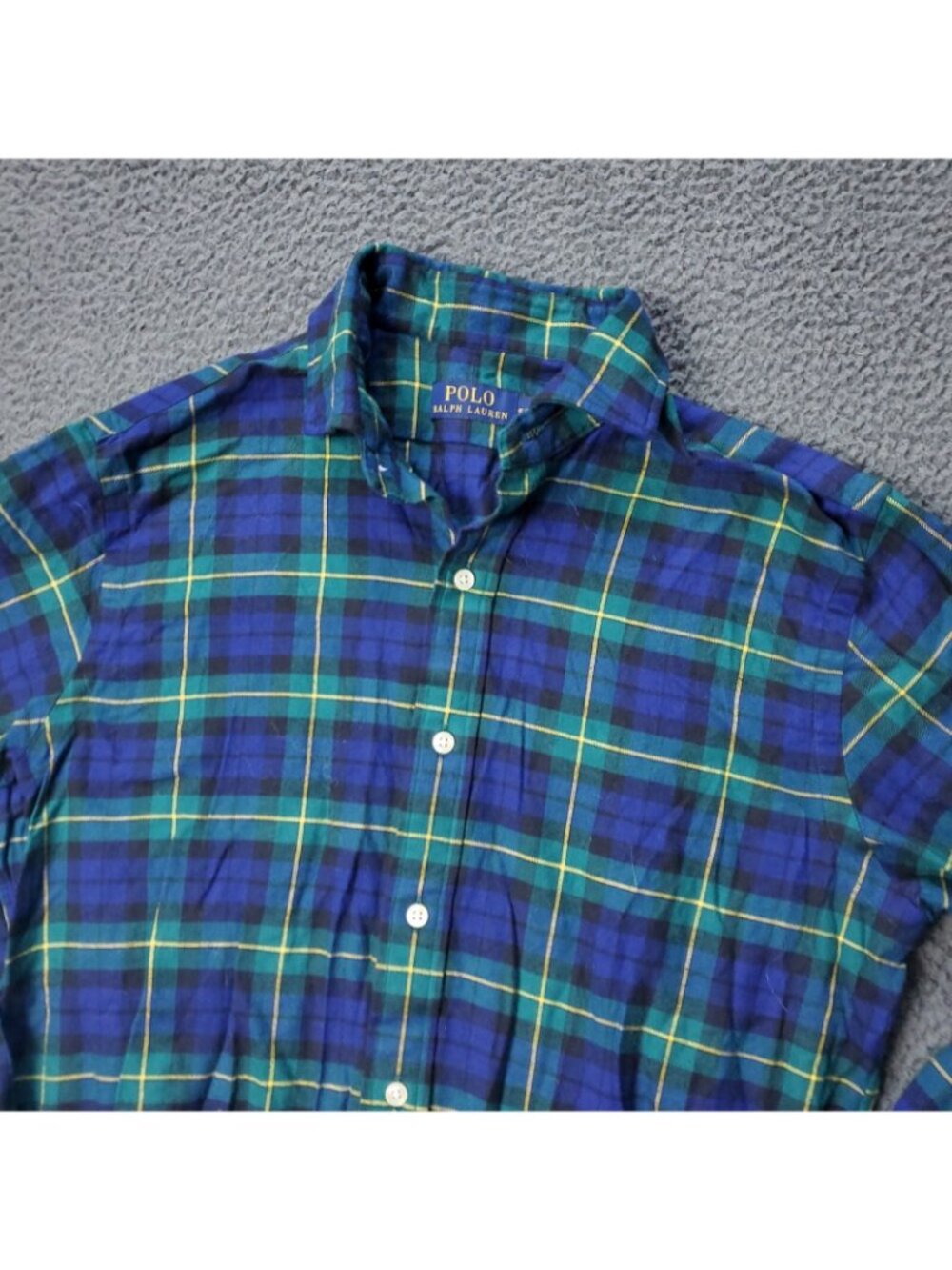 Polo Ralph Lauren Shirt Mens S Small Petite Sleep Button Plaid Blue Green Pajama
